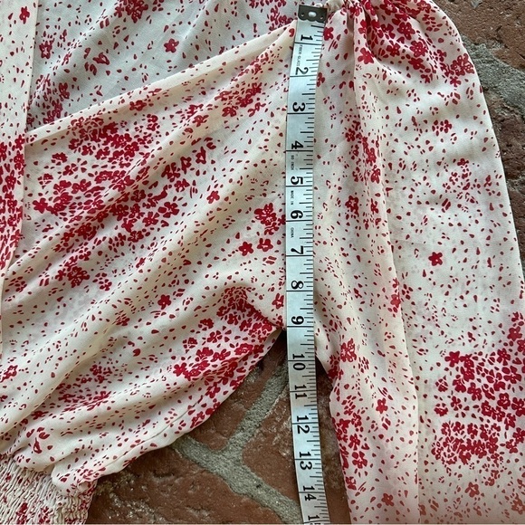 Princess Polly Cream & Red Floral Sheer V-Neck Wide Smocked Waist Mini Dress 8 - Picture 11 of 16